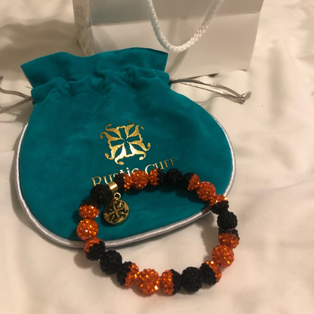 Brand New! Rustic Cuff Black n’ Orange Jeweled Bracelet